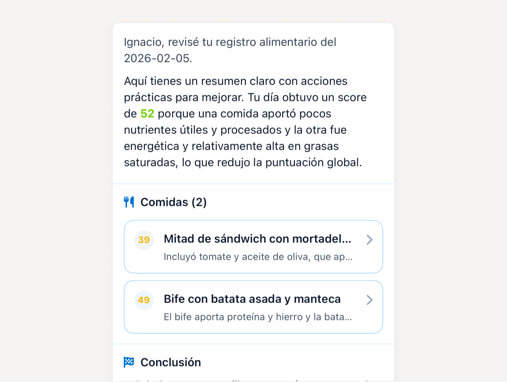 Devolución del Coach AI en la app